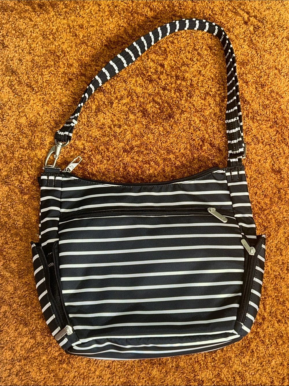 Travelon Black and White Striped Shoulder Bag